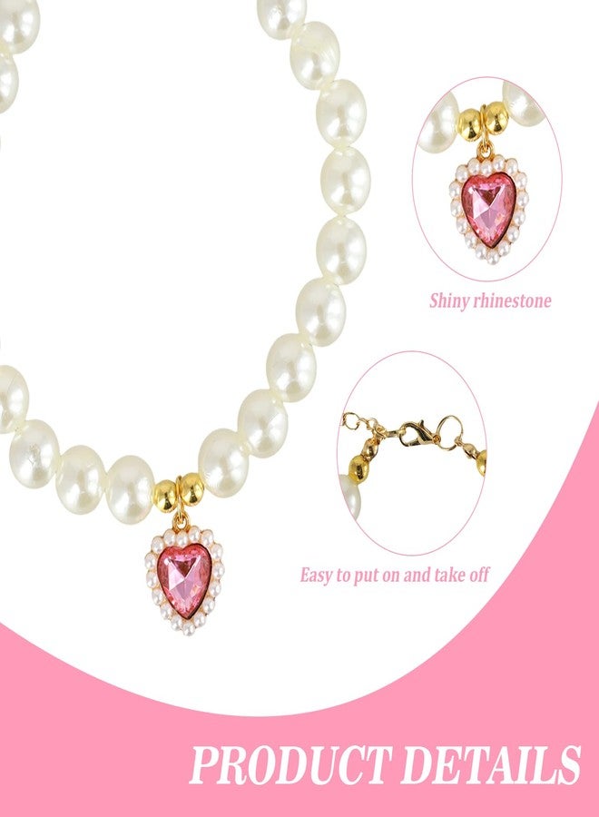 PKRFCJ 3 Pcs Pearl Cat Collar with Heart Pendant, Adjustable Dog Cats Pet Pearl Collars, Cute Pearl Necklace for Puppies and Kittens (Pink, Green and Lake Blue) - Image 3