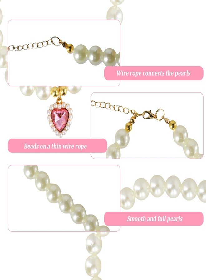 PKRFCJ 3 Pcs Pearl Cat Collar with Heart Pendant, Adjustable Dog Cats Pet Pearl Collars, Cute Pearl Necklace for Puppies and Kittens (Pink, Green and Lake Blue) - Image 4