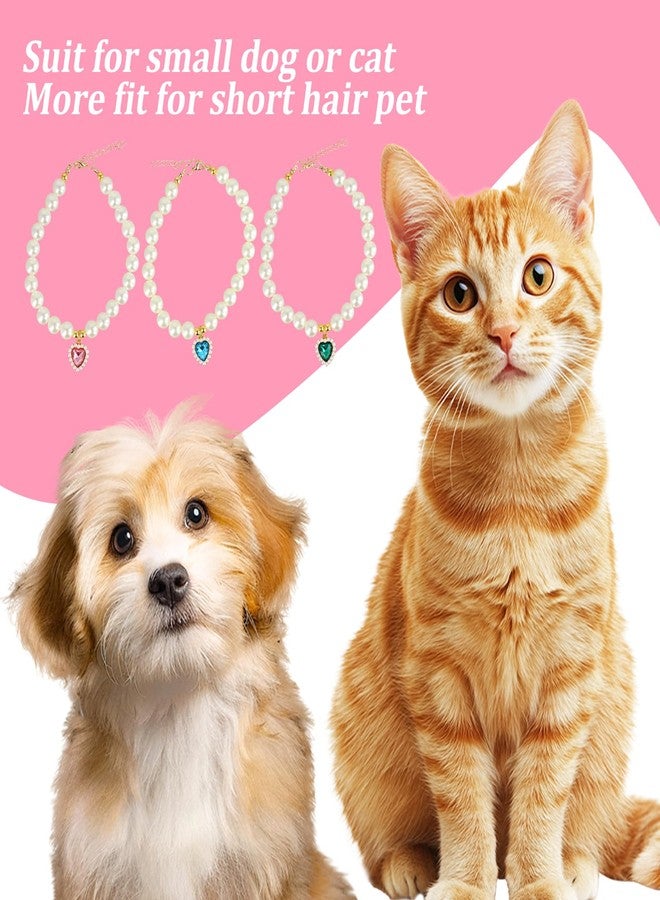 PKRFCJ 3 Pcs Pearl Cat Collar with Heart Pendant, Adjustable Dog Cats Pet Pearl Collars, Cute Pearl Necklace for Puppies and Kittens (Pink, Green and Lake Blue) - Image 5