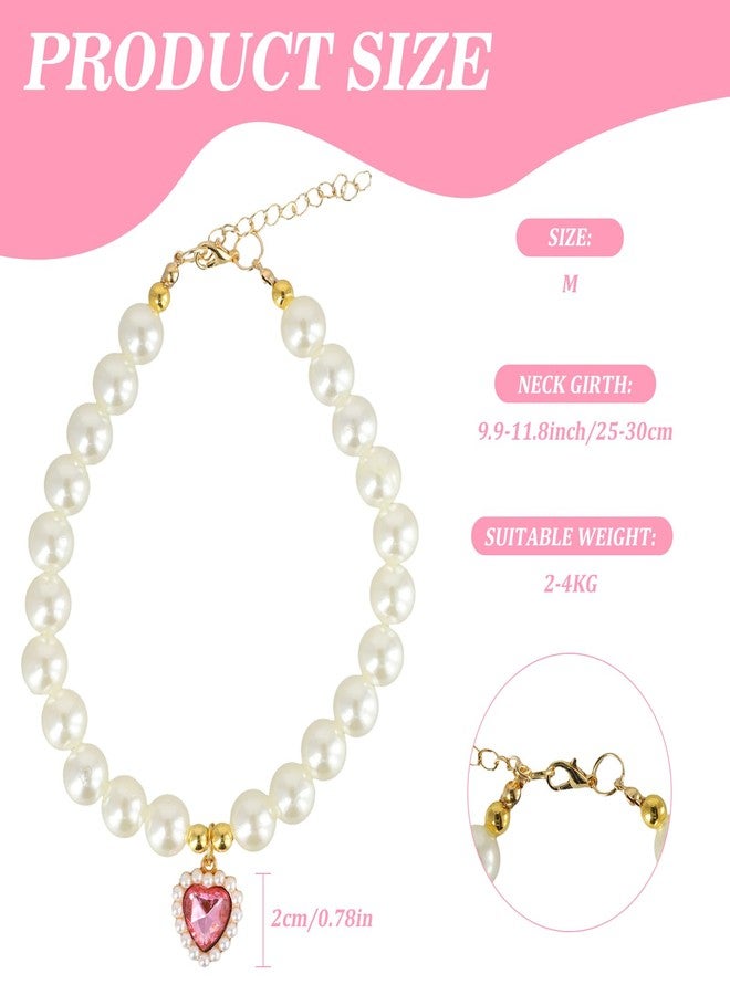 PKRFCJ 3 Pcs Pearl Cat Collar with Heart Pendant, Adjustable Dog Cats Pet Pearl Collars, Cute Pearl Necklace for Puppies and Kittens (Pink, Green and Lake Blue) - Image 2