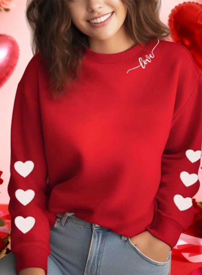 Huovud Valentine's Day Women's Funny Love Heart Graphic Shirt - Casual Long Sleeve Pullover Top, Red-4, L - Image 3