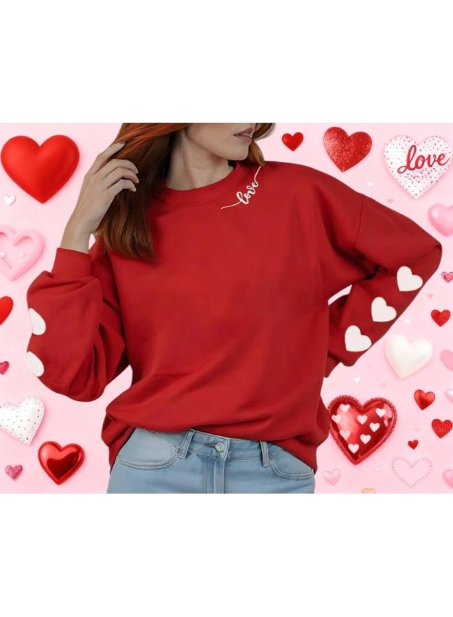 Huovud Valentine's Day Women's Funny Love Heart Graphic Shirt - Casual Long Sleeve Pullover Top, Red-4, L - Image 4