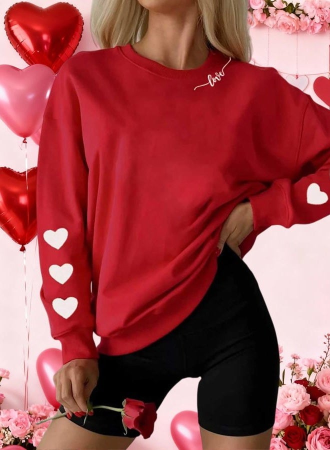 Huovud Valentine's Day Women's Funny Love Heart Graphic Shirt - Casual Long Sleeve Pullover Top, Red-4, L - Image 5