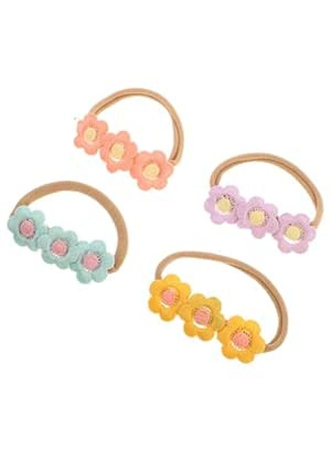 4Pcs Soft Nylon Flower Hair Bands Elastic Hair Ties For Newborn Girls Daisy - Image 1
