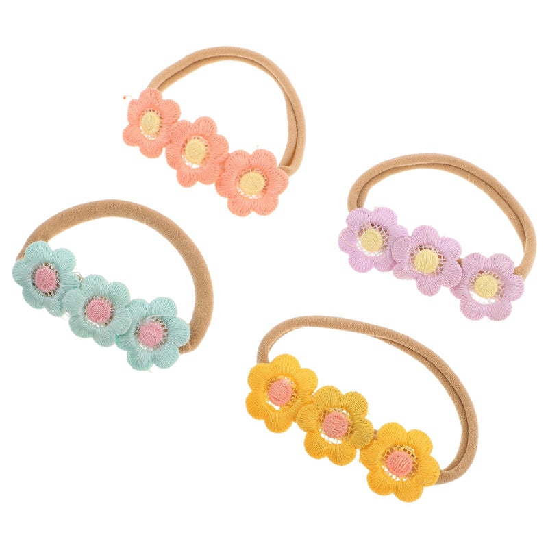 4Pcs Soft Nylon Flower Hair Bands Elastic Hair Ties For Newborn Girls Daisy - Image 2