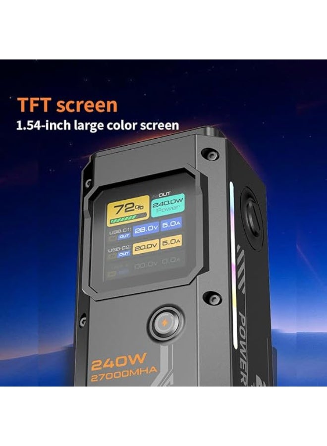 7MD 240W High Capacity Portable Battery Pack, 27000mAh, 1.54 Inch TFT Display, Fast PD 3.1 Output, 140W Ultra Rapid Power Delivery, Multi Device Support, Premium Yintian Cells, Travel Companion - Image 2