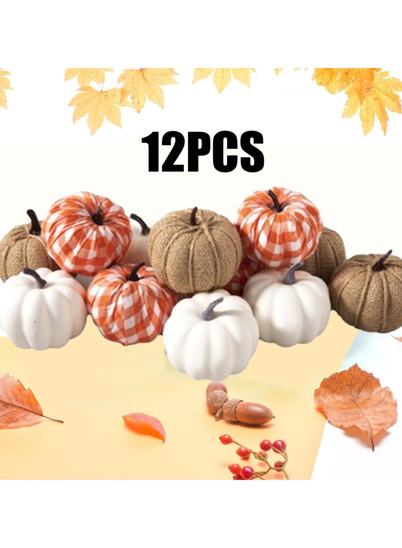Artificial Velvet Pumpkins 12PCS, Fabric Artificial Craft Pumpkin Tabletop Decoration for Fall Home Farmhouse Harvest Party Decorative Halloween Christmas - Image 1