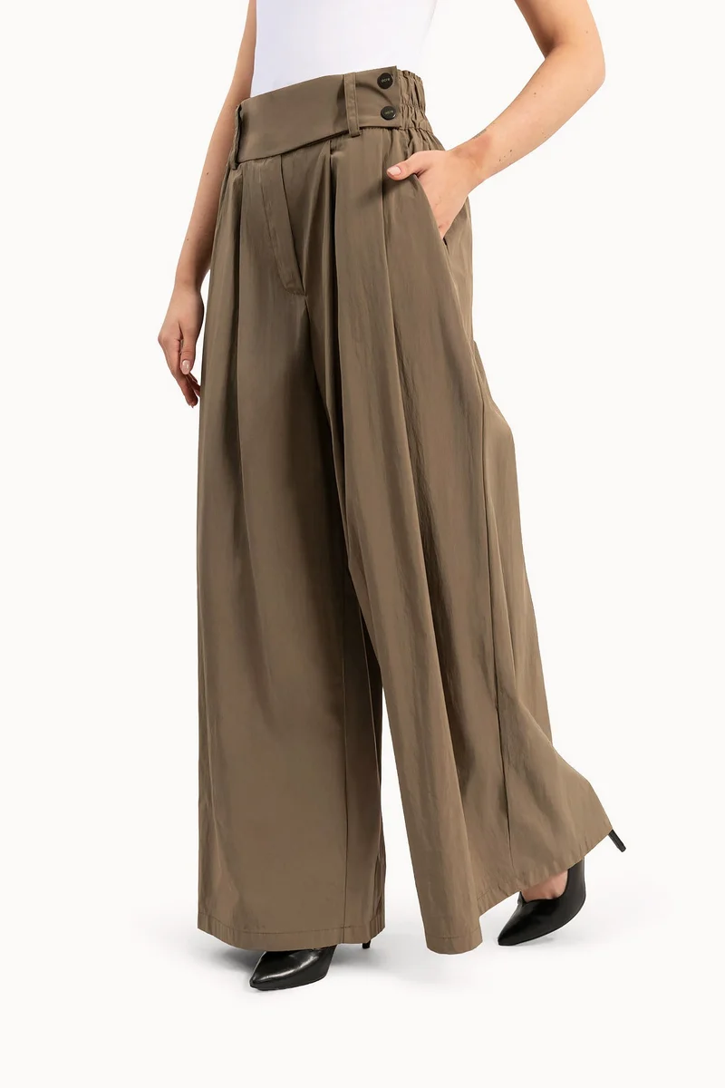 Wecre8 Women's Pleated Brown Trousers By WECRE8