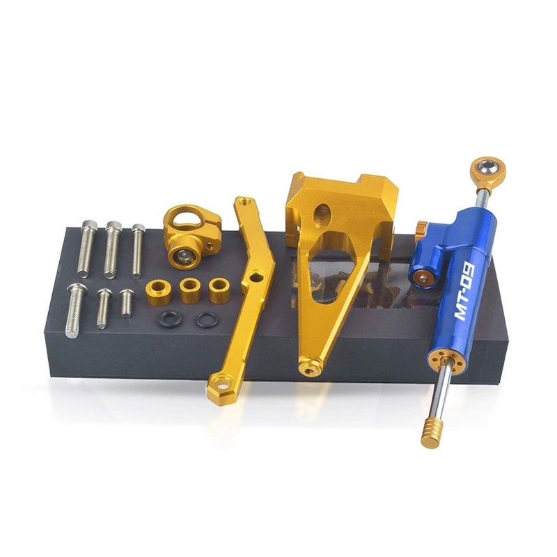 مجموعة قوس تركيب مثبت توجيه دراجة نارية CNC مثبت مخمد أسود ذهبي - Image 4