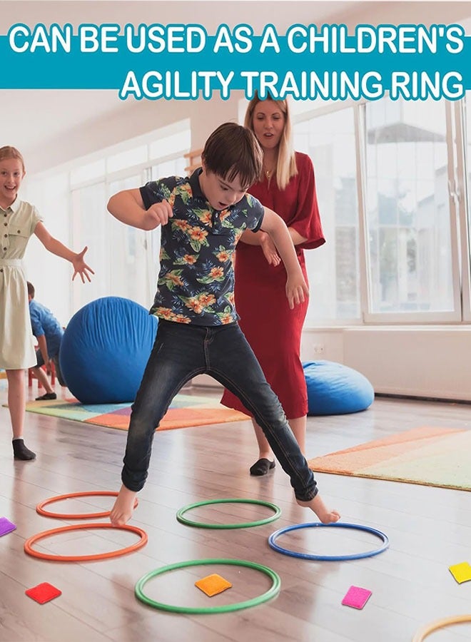 2 Sets Hopscotch Rings, 20 Plastic Square & Round Hoops with 30 Connectors for Toddlers Gross Motor Skills, Indoor/Outdoor Agility Rings for Kids Playground Obstacle Courses(15 Inch) - Image 5