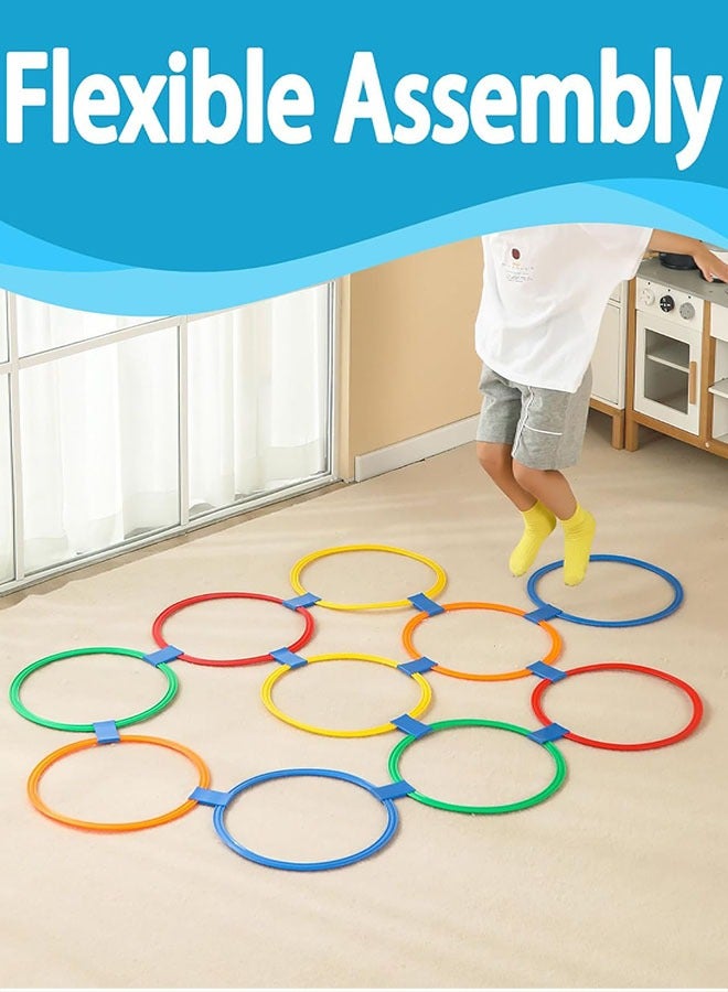 2 Sets Hopscotch Rings, 20 Plastic Square & Round Hoops with 30 Connectors for Toddlers Gross Motor Skills, Indoor/Outdoor Agility Rings for Kids Playground Obstacle Courses(15 Inch) - Image 4