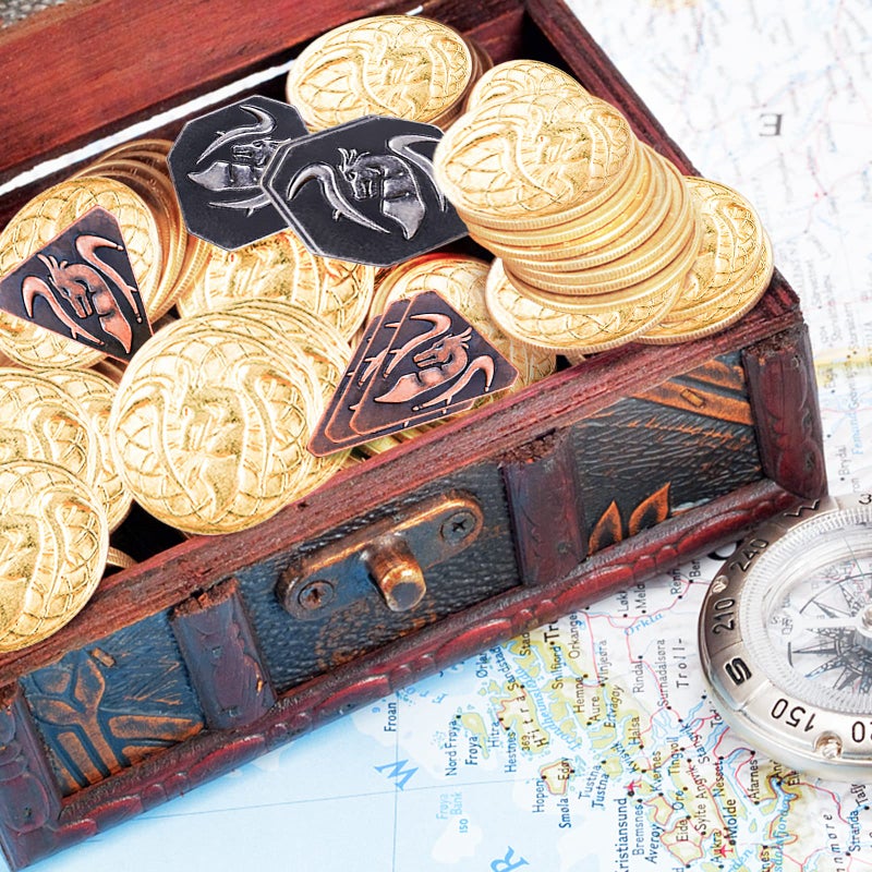 Byhoo 70PCS Metal DND Coins & PU Leather Bag  Contains 30 Gold  20 Silver & 20 Copper Coins  Fantasy Board Game Tokens with Retro Leather Pouch  - Image 4