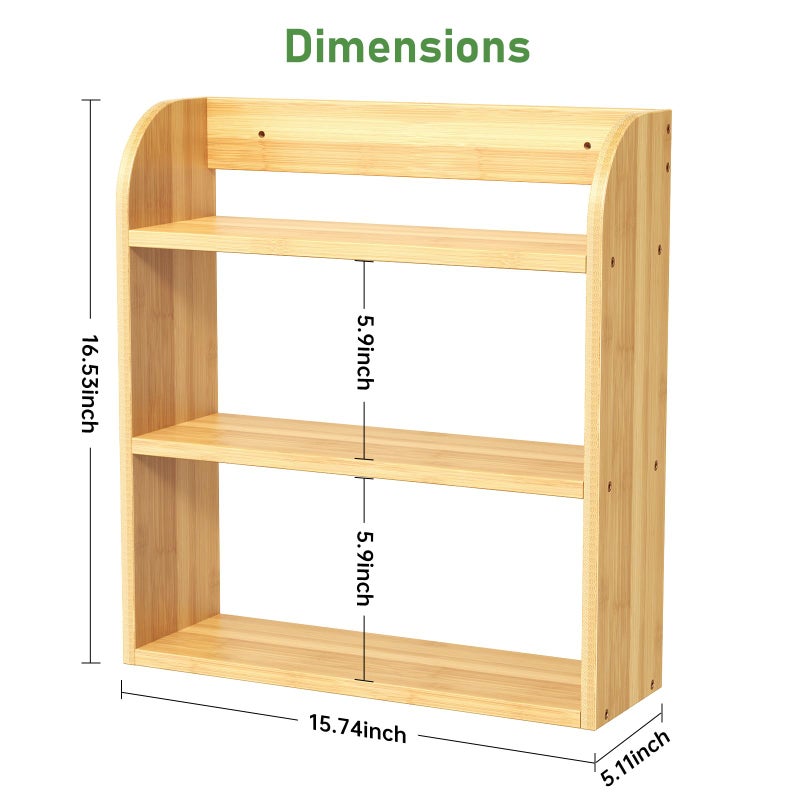 ROMGUAR CRAFT 3 Tier Bamboo Spice Rack, Countertop or Wall Mounting Wood Spice Jars Organizer Shelf for Kitche, Pantry (Natural) - Image 3