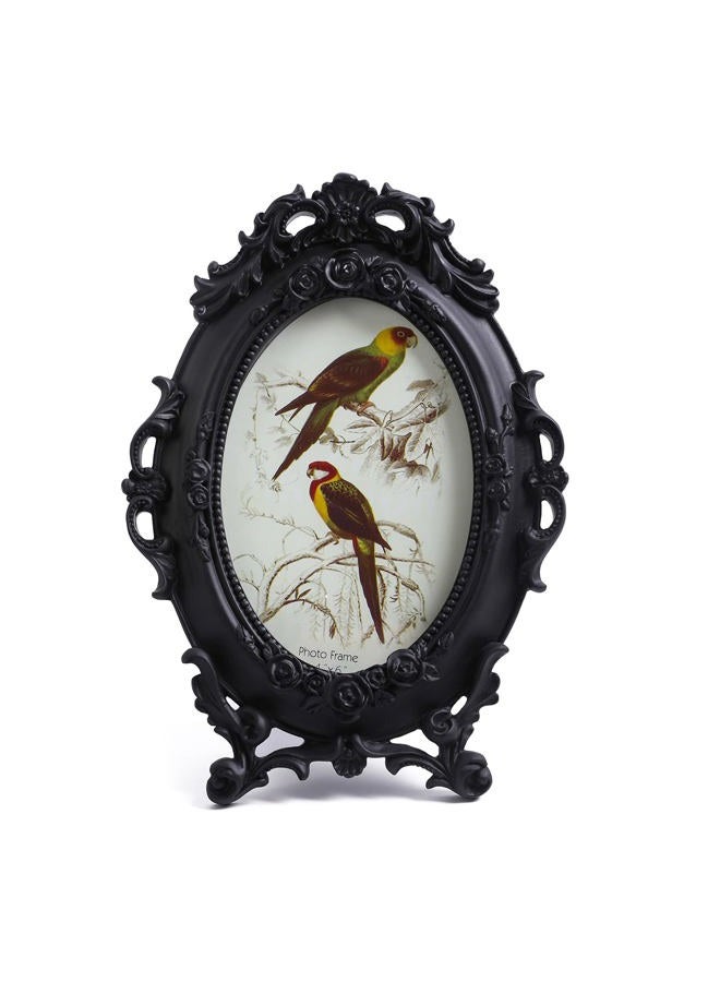 SIKOO Ornate Picture Frame 4x6 Antique Frames Vintage Frames Tabletop and Wall Mount Oval picture Frame, Victorian Home Decor, Black - Image 1