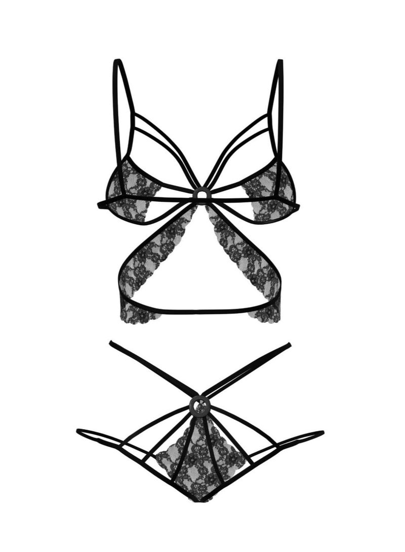 Hanady Women's lace lingerie, one size up to 75 kg, black - Image 2