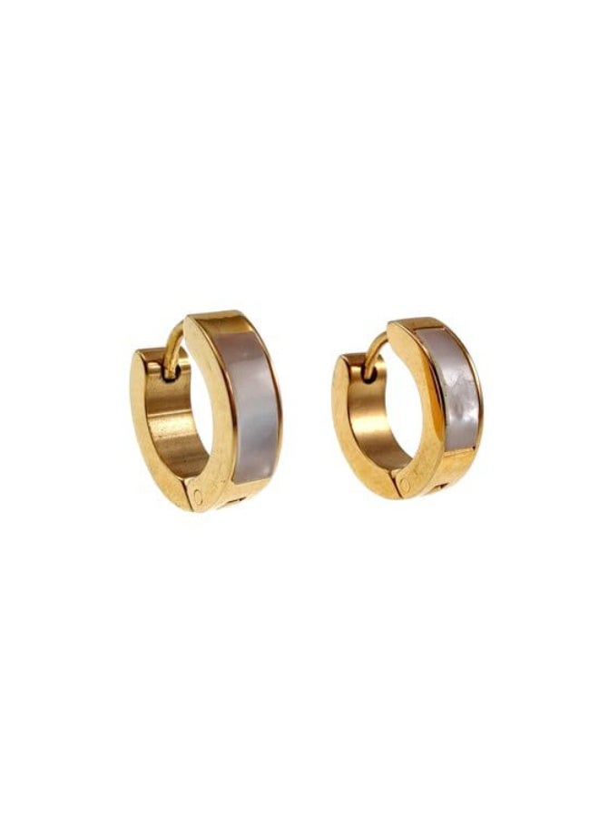 Luxuria 13mm diameter, 4mm thick earrings - made of gold-plated stainless steel - mother-of-pearl earrings for women - Image 1