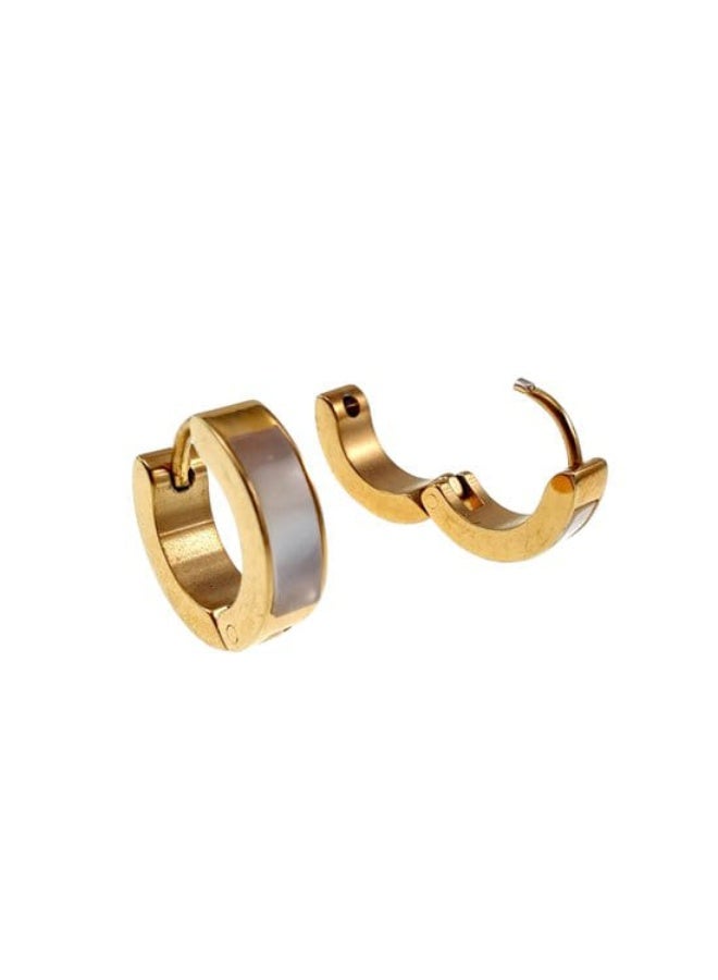 Luxuria 13mm diameter, 4mm thick earrings - made of gold-plated stainless steel - mother-of-pearl earrings for women - Image 2