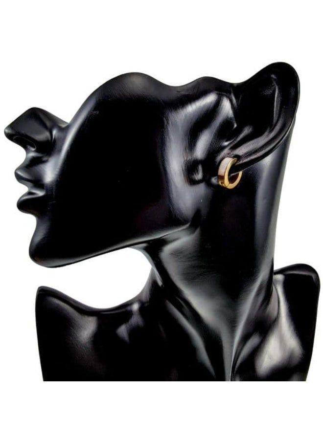 Luxuria 13mm diameter, 4mm thick earrings - made of gold-plated stainless steel - mother-of-pearl earrings for women - Image 3