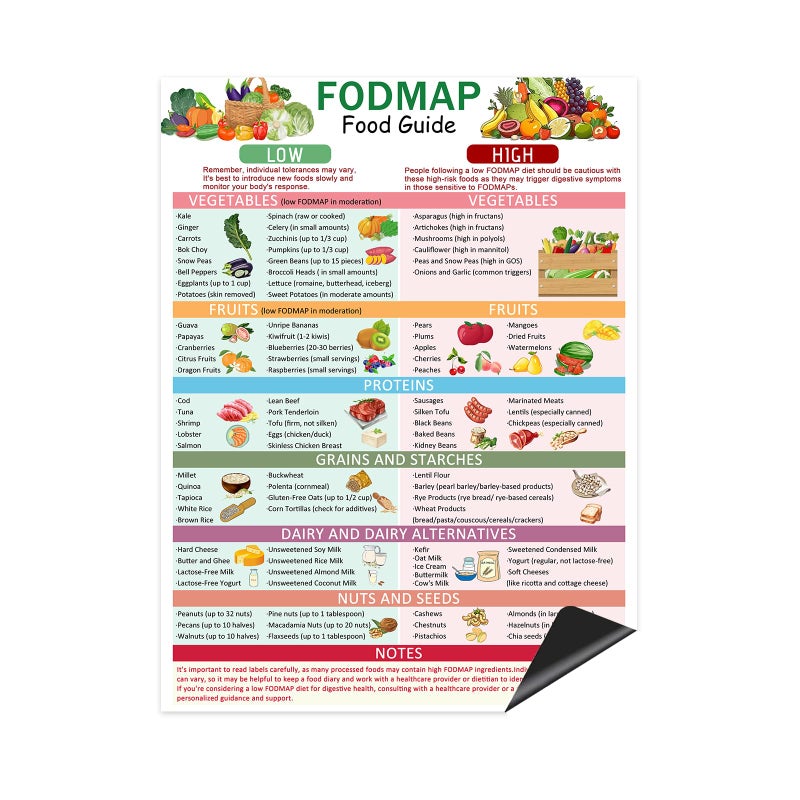 Magnetic Fodmap Food ListLow Fodmap Treats Common Foods Reference GuideGluten Free Diet Meal Prep Grocery Food Chart Nutrition Guide Beginner FODMAP Diet Plan for Kitchen16 x12 inches