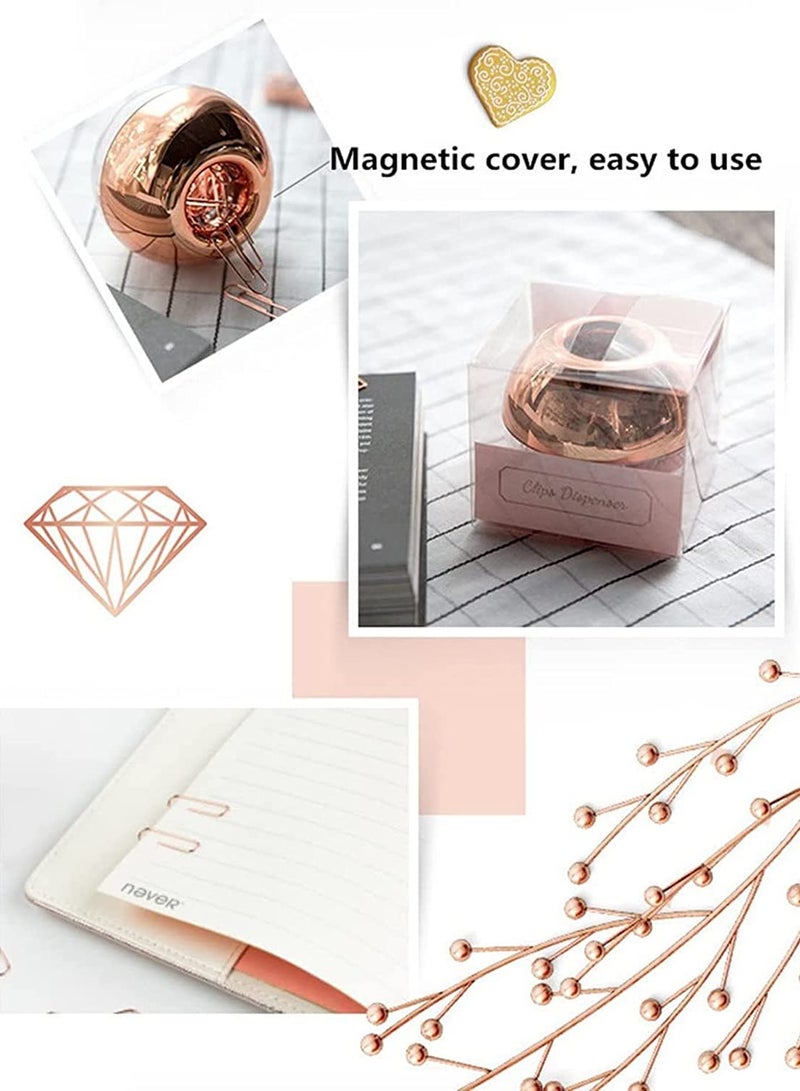 Generic Light Luxury Fashion Paper Clips, Rose Gold Edition, In Round Paper Clip Holder With Magnetic Lid, 28 mm, 100 Piece Per Box - Image 5