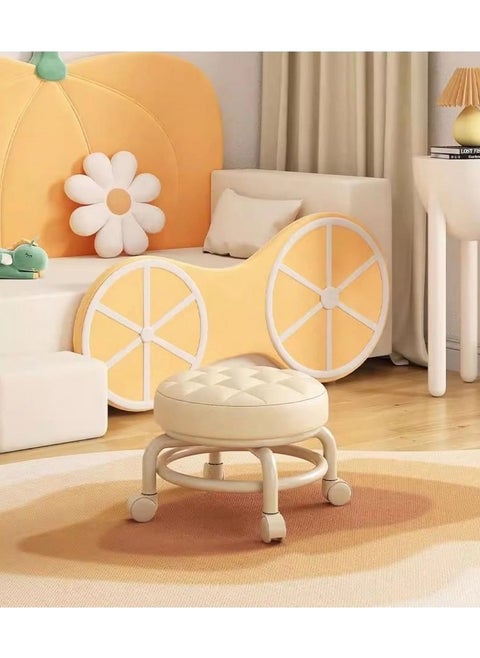 Round Rolling Low Stool PU Leather Low Stool 360° More Comfortable Swivel with Thickened Sponge Cushion