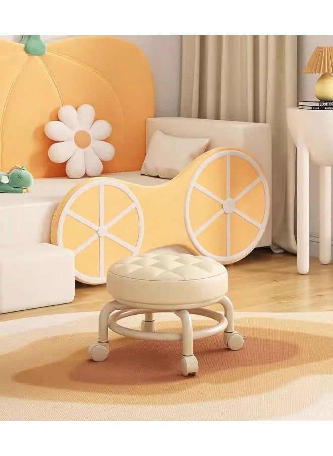 GGEROU Round Rolling Low Stool PU Leather Low Stool 360° More Comfortable Swivel with Thickened Sponge Cushion  - Image 1