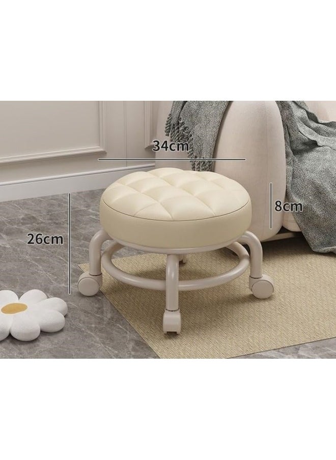 GGEROU Round Rolling Low Stool PU Leather Low Stool 360° More Comfortable Swivel with Thickened Sponge Cushion  - Image 2