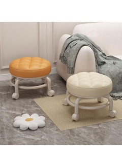 GGEROU Round Rolling Low Stool PU Leather Low Stool 360° More Comfortable Swivel with Thickened Sponge Cushion  - Image 3