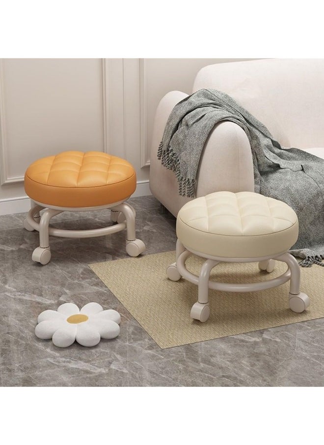 GGEROU Round Rolling Low Stool PU Leather Low Stool 360° More Comfortable Swivel with Thickened Sponge Cushion  - Image 3