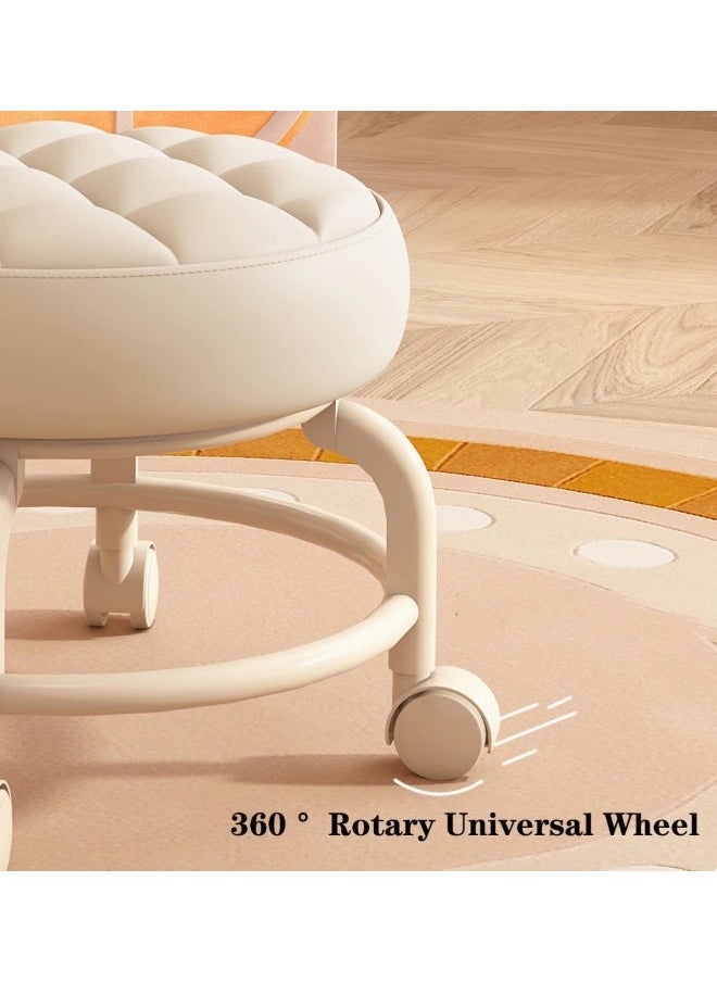 GGEROU Round Rolling Low Stool PU Leather Low Stool 360° More Comfortable Swivel with Thickened Sponge Cushion  - Image 5