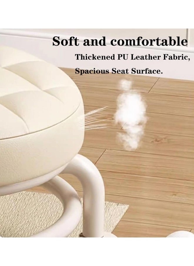 GGEROU Round Rolling Low Stool PU Leather Low Stool 360° More Comfortable Swivel with Thickened Sponge Cushion  - Image 4