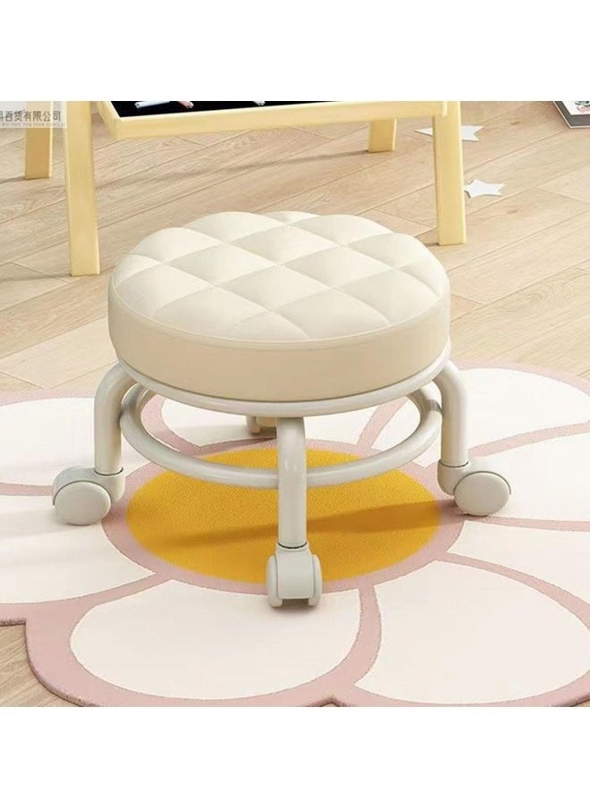 GGEROU - Round Rolling Low Stool PU Leather Low Stool 360° More Comfortable Swivel with Thickened Sponge Cushion - Image 1
