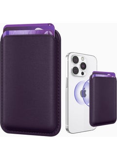 Leather iPhone Wallet Compatible with MagSafe Wallet For iPhone 13 To Iphone 16 pro Max, Compatible with MagSafe Case, Max 2 Cards (Deep Purple)