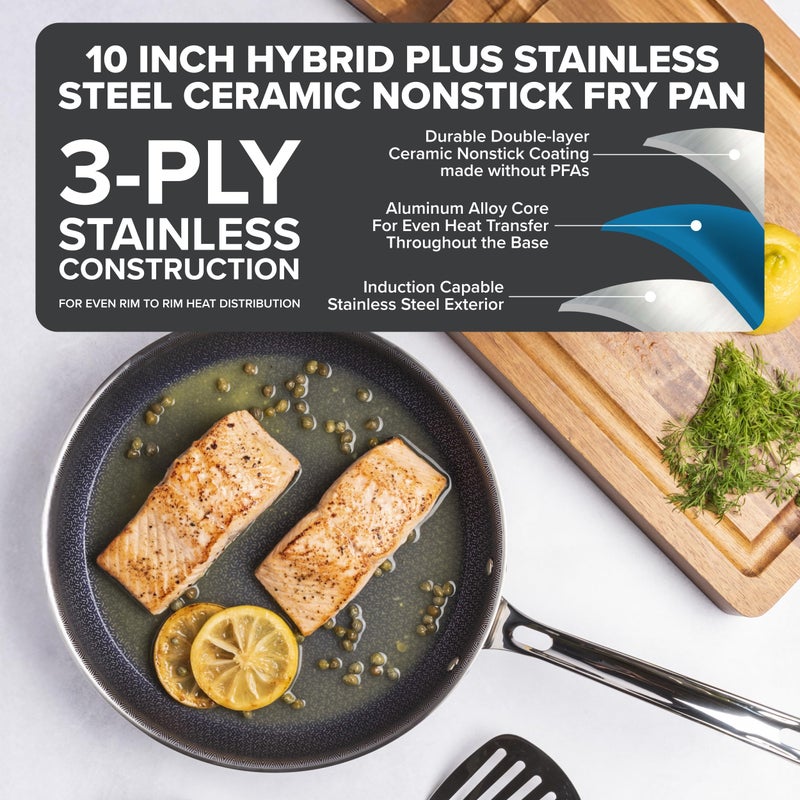 Viking Hybrid Plus 3-Ply Ceramic Nonstick Frying Pan, Made without PFAS, 10-Inch Induction Cookware, Metal Utensil Safe, Oven Safe to 500F - Image 2
