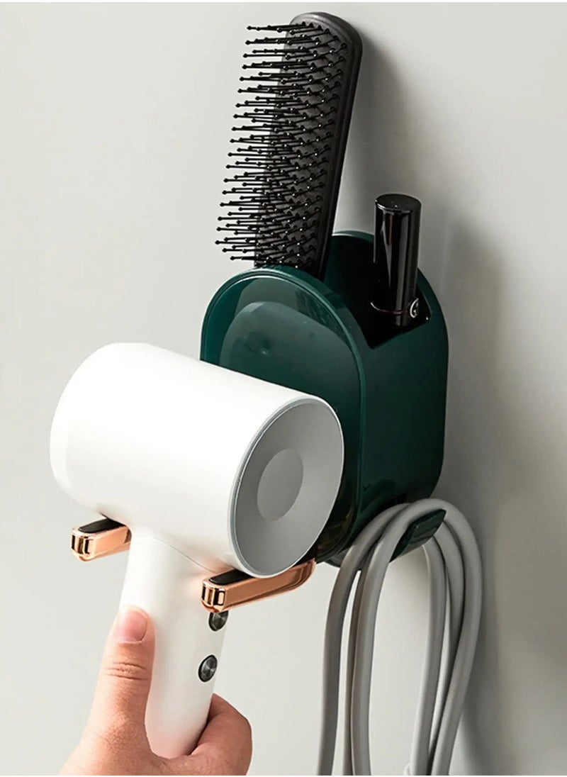 KASTWAVE Wall Mounted Hair Dryer Holder,Hair Dryer Rack Plastic Hair Care Tools Holder Blow Dryer Organizer Hair Dryer Stand Holder Hands Free, Suitable for Bathroom Storage Organizer （Green）  - Image 1
