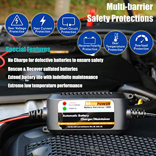 MOTOPOWER MP00206A 12V 1.5Amp Automatic Battery Charger, Battery Maintainer for Cars, Motorcycles, ATVs, RVs, Powersports, Boat and More - Image 4