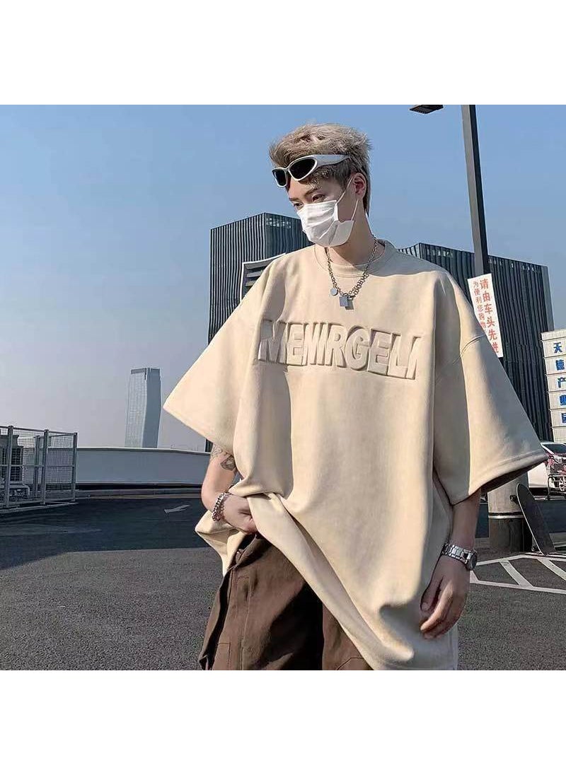 Generic - 2024 Mens Suede Short Sleeve Tee Casual Fashion Ace-t30 apricot color - Image 1