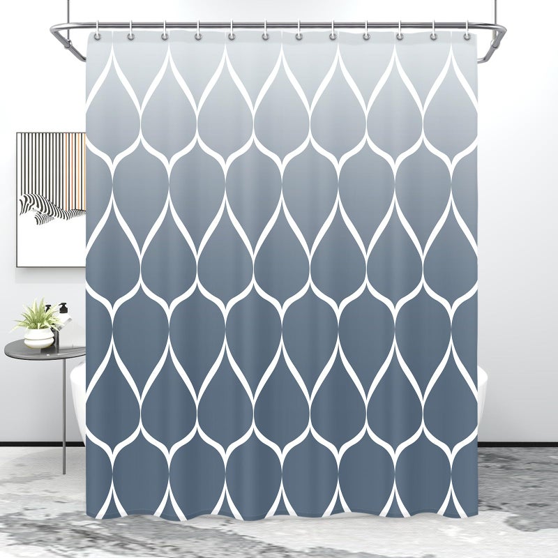 Gelbchu Ombre Aegean Blue Fabric Shower Curtain  Waterproof Design and Polyester  Quick-Drying  Weighted Hem  Shower Curtains Set for Bathroom W 72 x H 72  Machine Washable with 12 Hooks - Image 1
