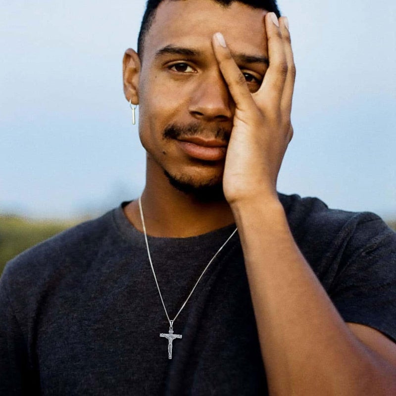 U7 Crucifix Cross Necklace for Men Women 925 Sterling Silver Jesus INRI Pendant Cross Chain Necklaces 18" - Image 2