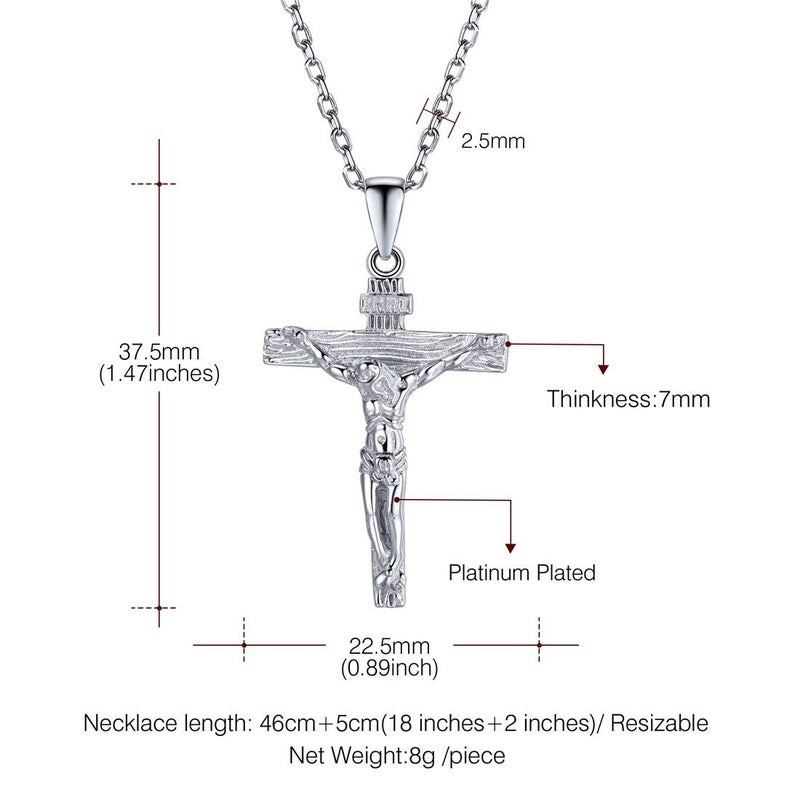 U7 Crucifix Cross Necklace for Men Women 925 Sterling Silver Jesus INRI Pendant Cross Chain Necklaces 18" - Image 4