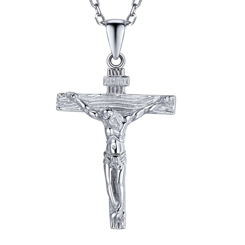 U7 Crucifix Cross Necklace for Men Women 925 Sterling Silver Jesus INRI Pendant Cross Chain Necklaces 18" - Image 1