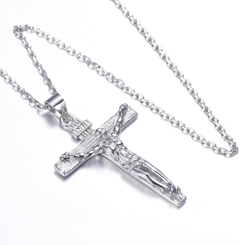 U7 Crucifix Cross Necklace for Men Women 925 Sterling Silver Jesus INRI Pendant Cross Chain Necklaces 18" - Image 5