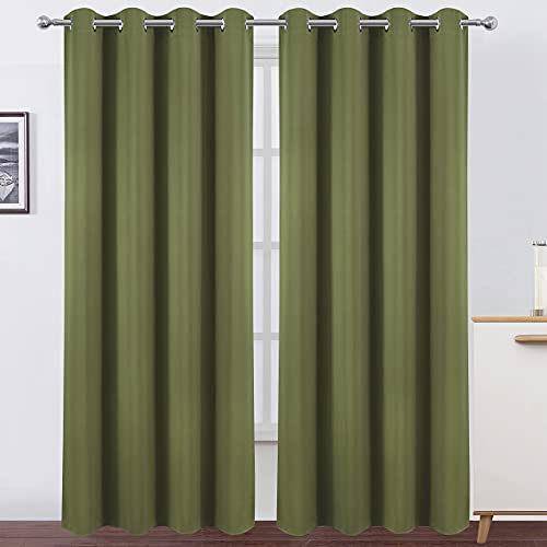 LEMOMO Olive Green Blackout Curtains/52 x 84 Inch Long/Set of 2 Curtain Panels/Thermal Insulated Room Darkening Curtains for Bedroom - Image 1