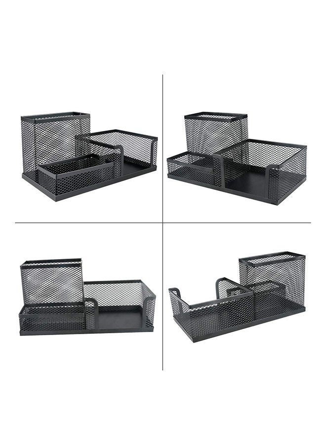 Generic 3-Compartment Metal Mesh Desk Organizer - Black Office Stationery Holder for Pens, Pencils, Scissors & Supplies (Multipurpose Desktop Storage Tray)  - Image 2