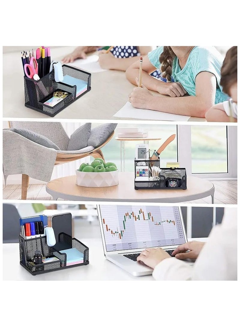 Generic 3-Compartment Metal Mesh Desk Organizer - Black Office Stationery Holder for Pens, Pencils, Scissors & Supplies (Multipurpose Desktop Storage Tray)  - Image 4