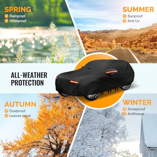 OWEEIO 30 Layers SUV Car Cover for Automobiles All Weather Waterproof, Outdoor Snowproof UV Protection Windproof, Door Zipper, Soft Cotton, Heavy Duty Universal Car Covers, (Black, Fit SUV 181"-190") - Image 5