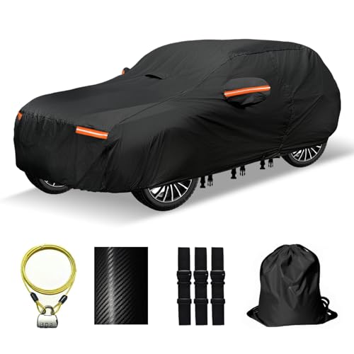 OWEEIO 30 Layers SUV Car Cover for Automobiles All Weather Waterproof, Outdoor Snowproof UV Protection Windproof, Door Zipper, Soft Cotton, Heavy Duty Universal Car Covers, (Black, Fit SUV 181"-190") - Image 1