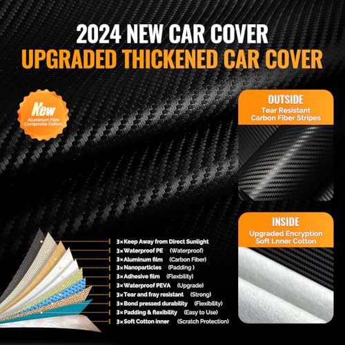 OWEEIO 30 Layers SUV Car Cover for Automobiles All Weather Waterproof, Outdoor Snowproof UV Protection Windproof, Door Zipper, Soft Cotton, Heavy Duty Universal Car Covers, (Black, Fit SUV 181"-190") - Image 2
