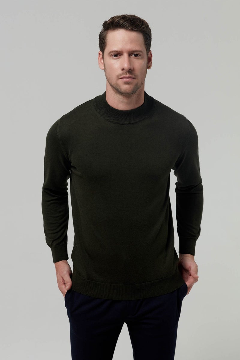 D'S DAMAT Regular Fit Khaki Plain Knitted Sweater 9HF060636275M  - Image 1