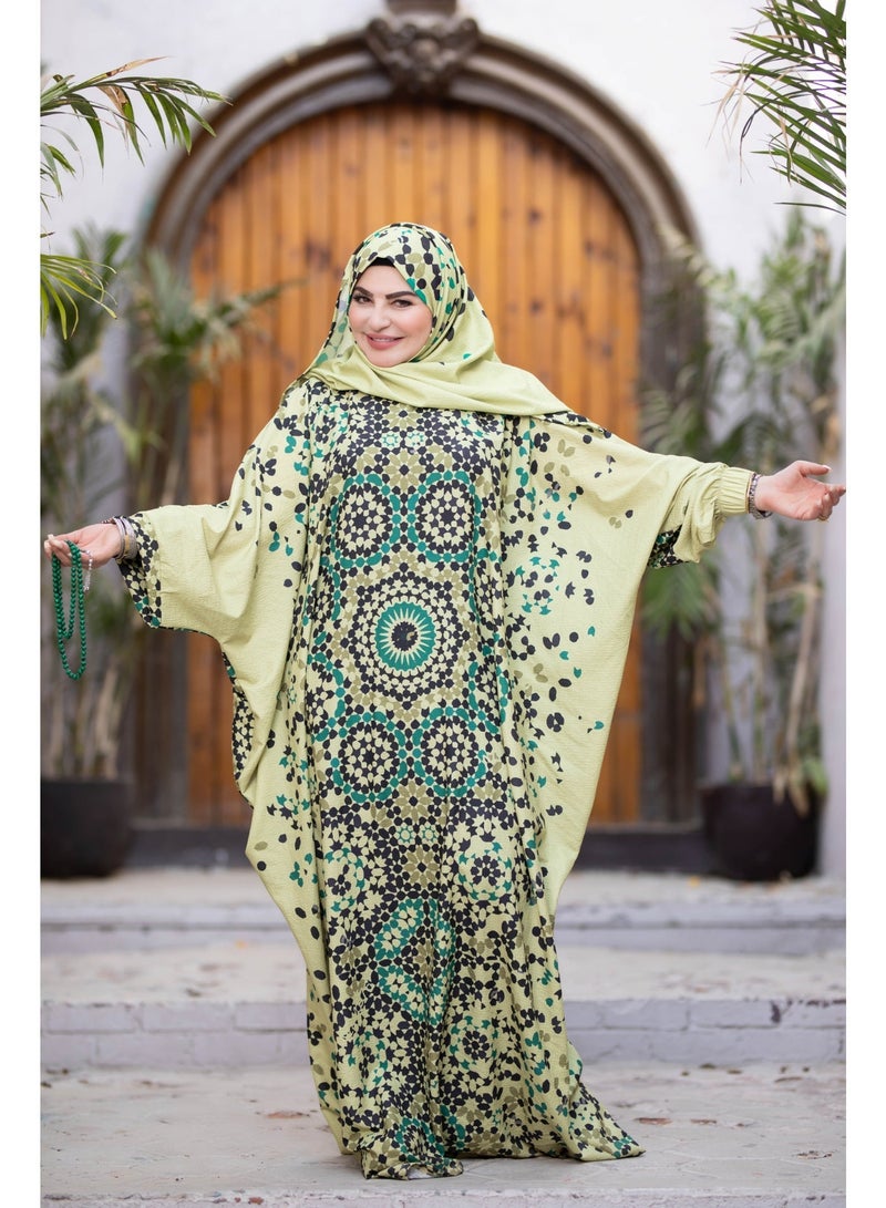 SATR HIJABI Elegant Green Geometric Print Isdal – Modest Prayer Wear for Women - Image 4
